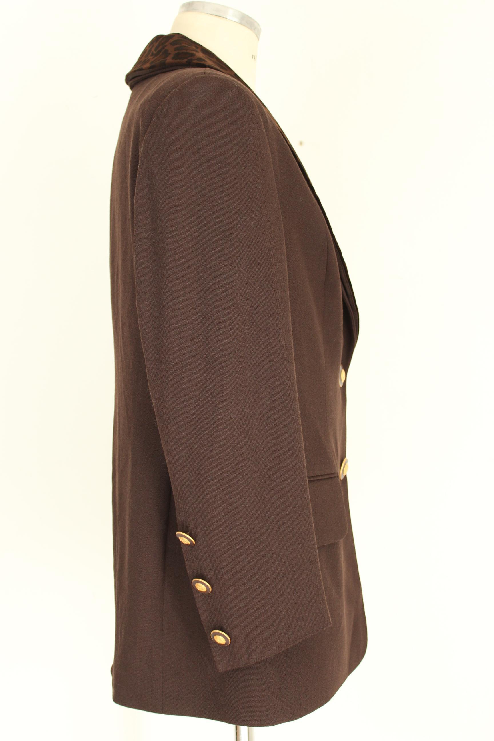 Black Givenchy Brown Wool Neck Leopard Long Evening Jacket 1990s