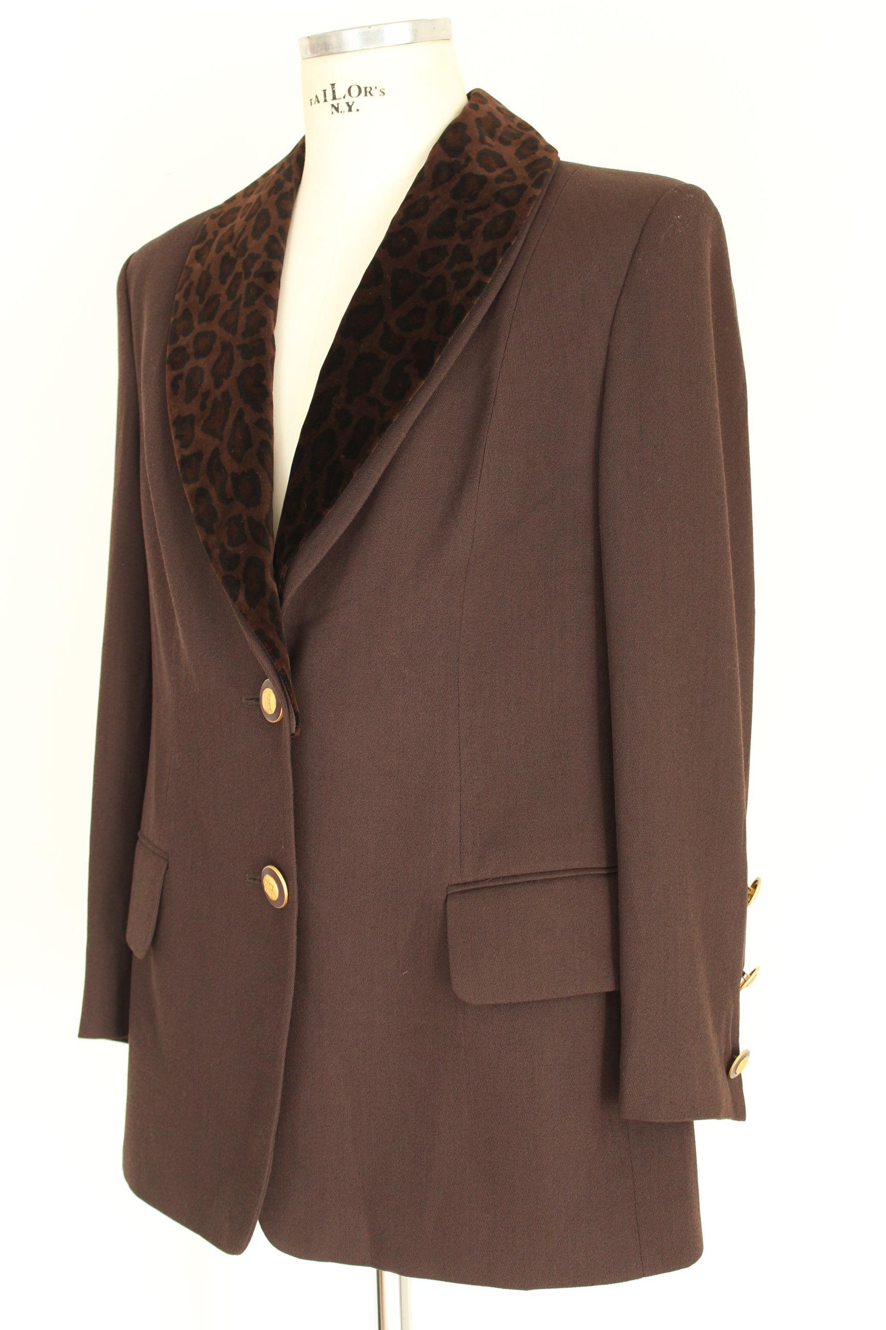 Women's Givenchy Brown Wool Neck Leopard Long Evening Jacket 1990s