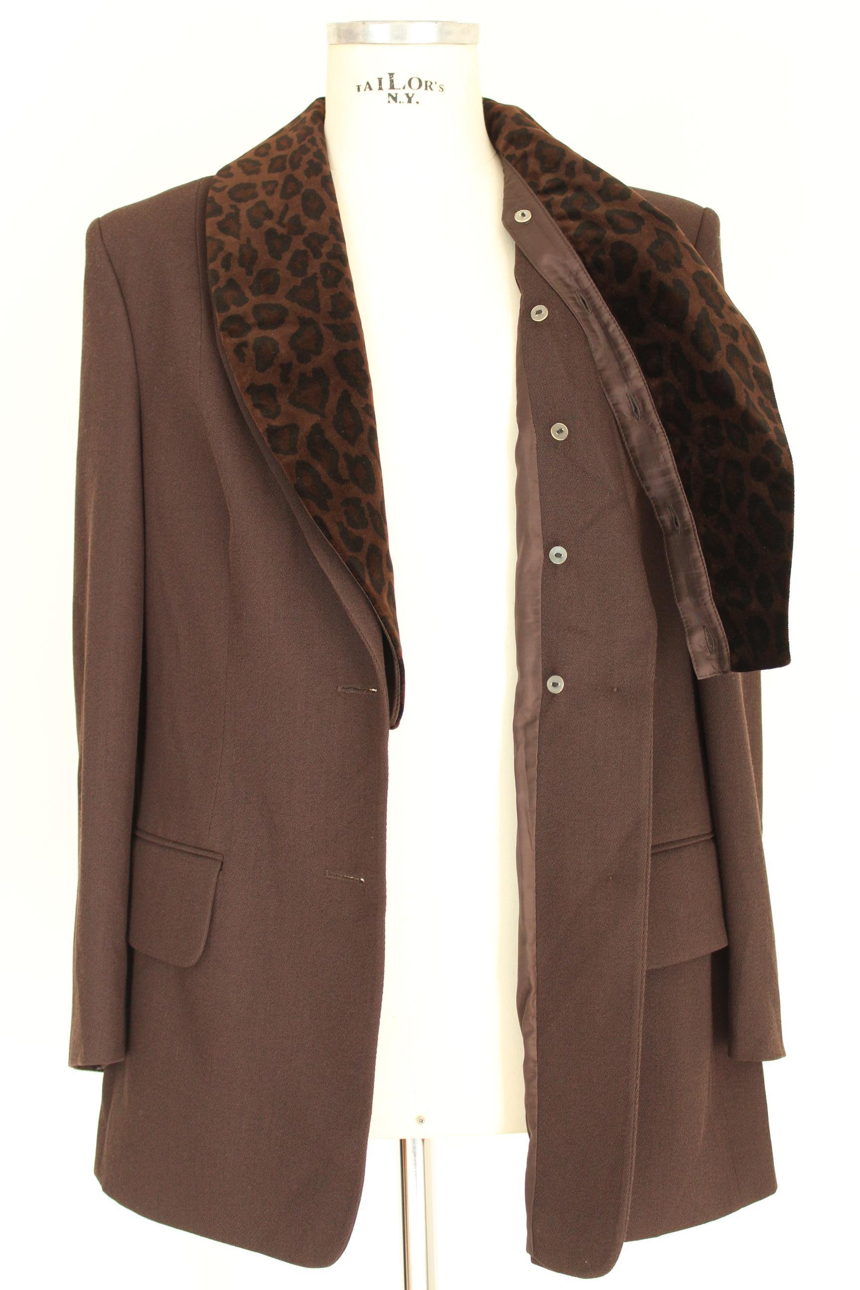 Givenchy Brown Wool Neck Leopard Long Evening Jacket 1990s 1