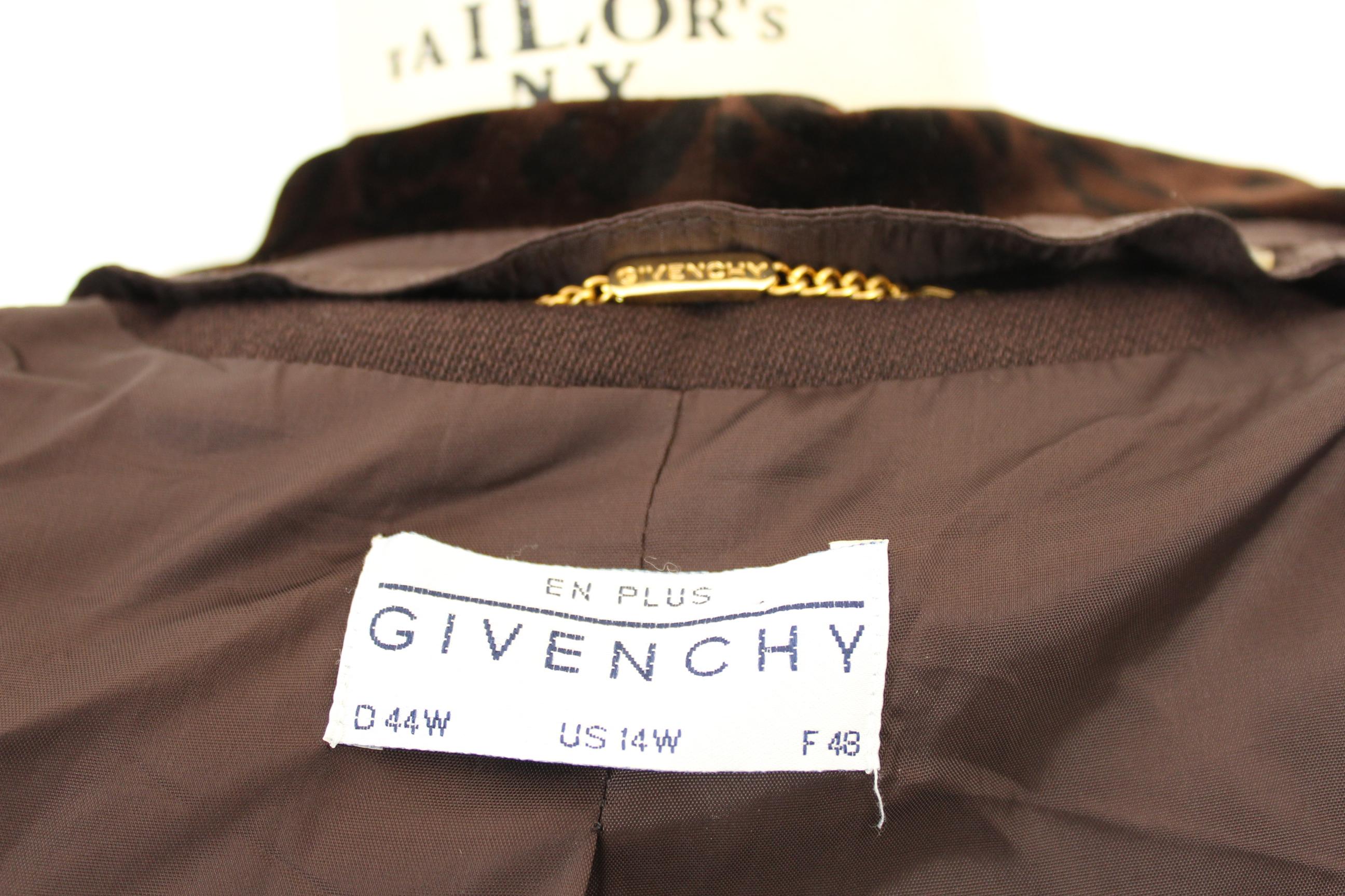 Givenchy Brown Wool Neck Leopard Long Evening Jacket 1990s 3