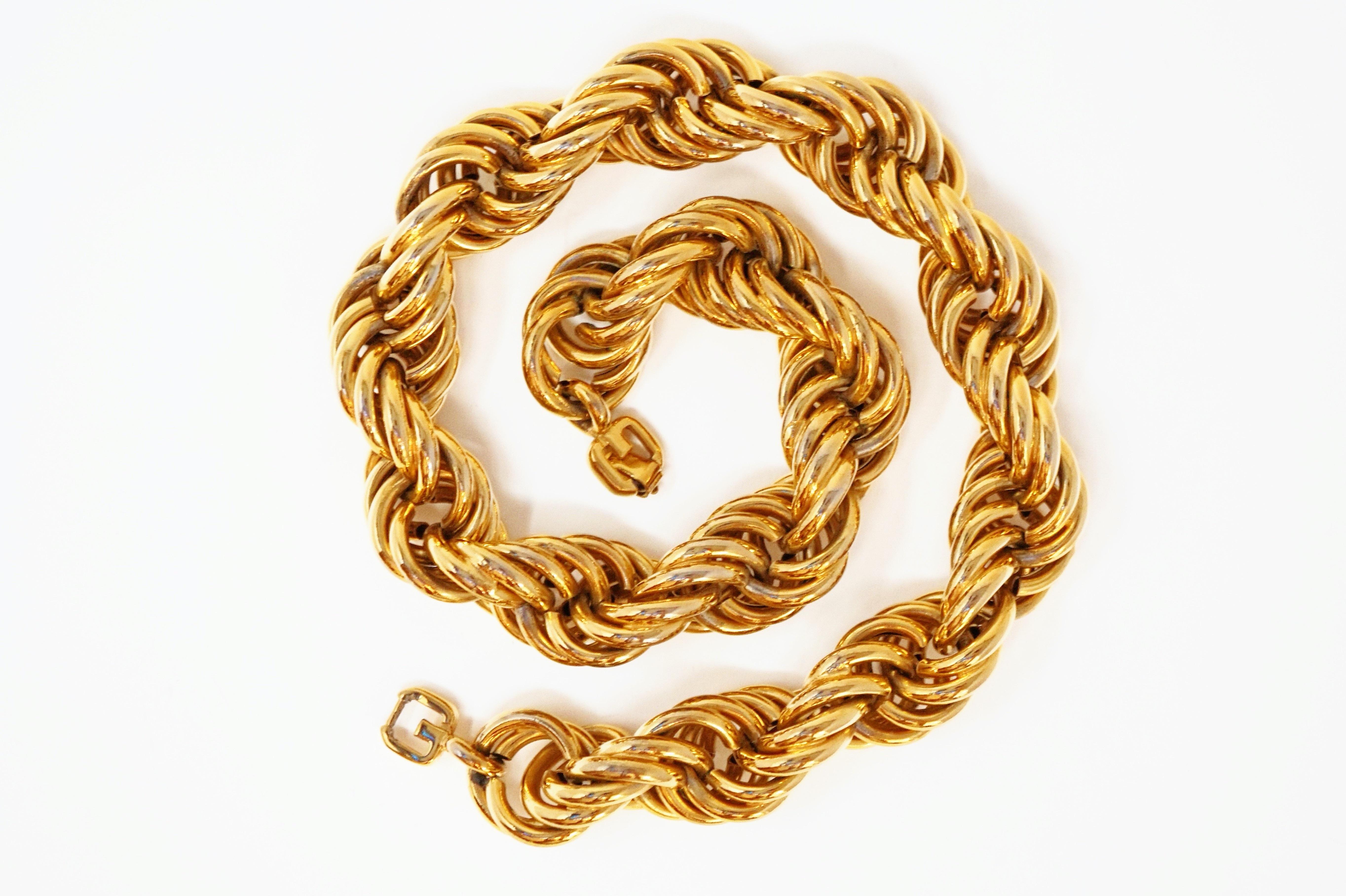 1980s Givenchy Chunky Gold Rope Chain Statement Necklace with G Logo Clasp 3