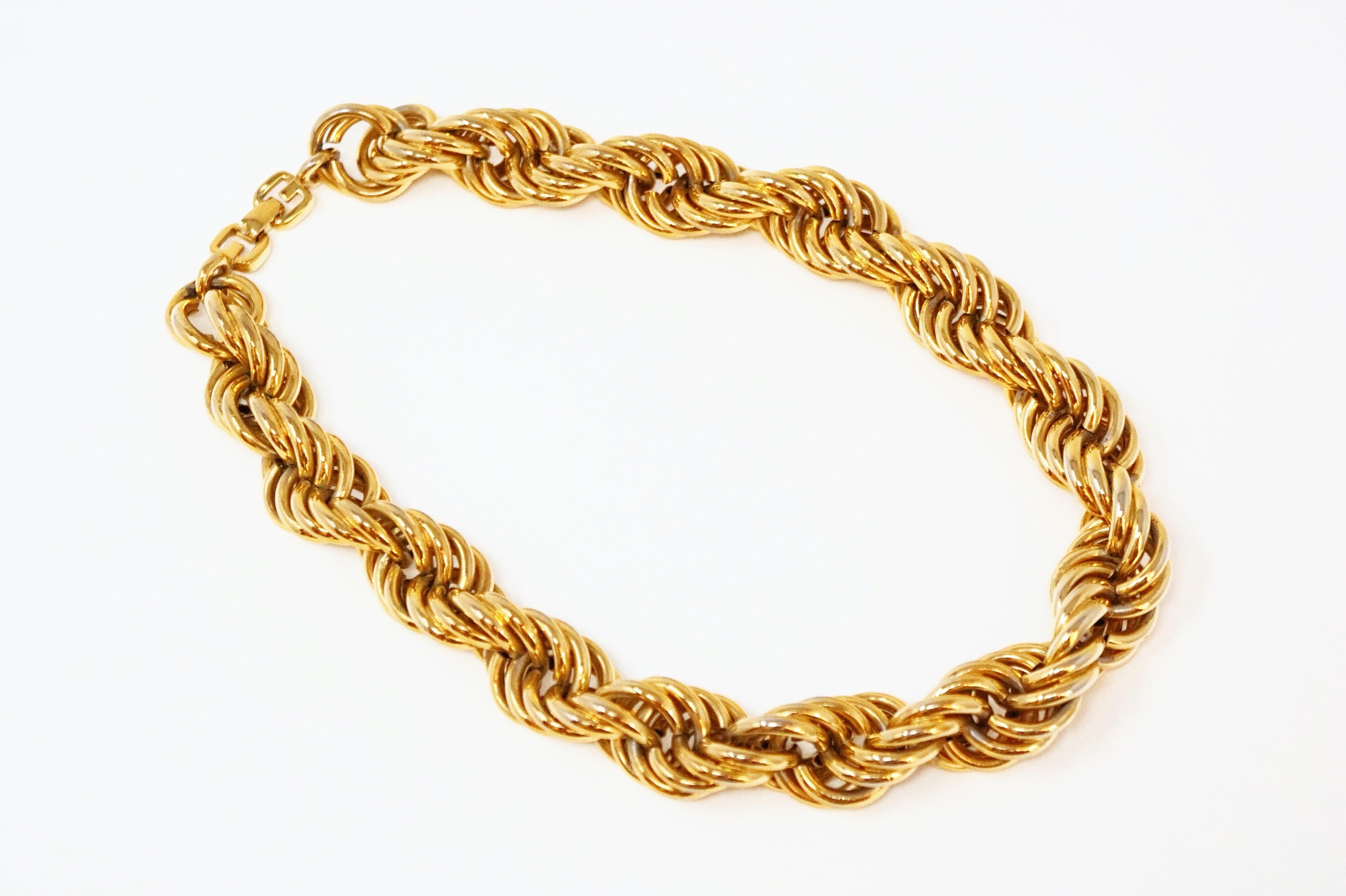 Modern 1980s Givenchy Chunky Gold Rope Chain Statement Necklace with G Logo Clasp