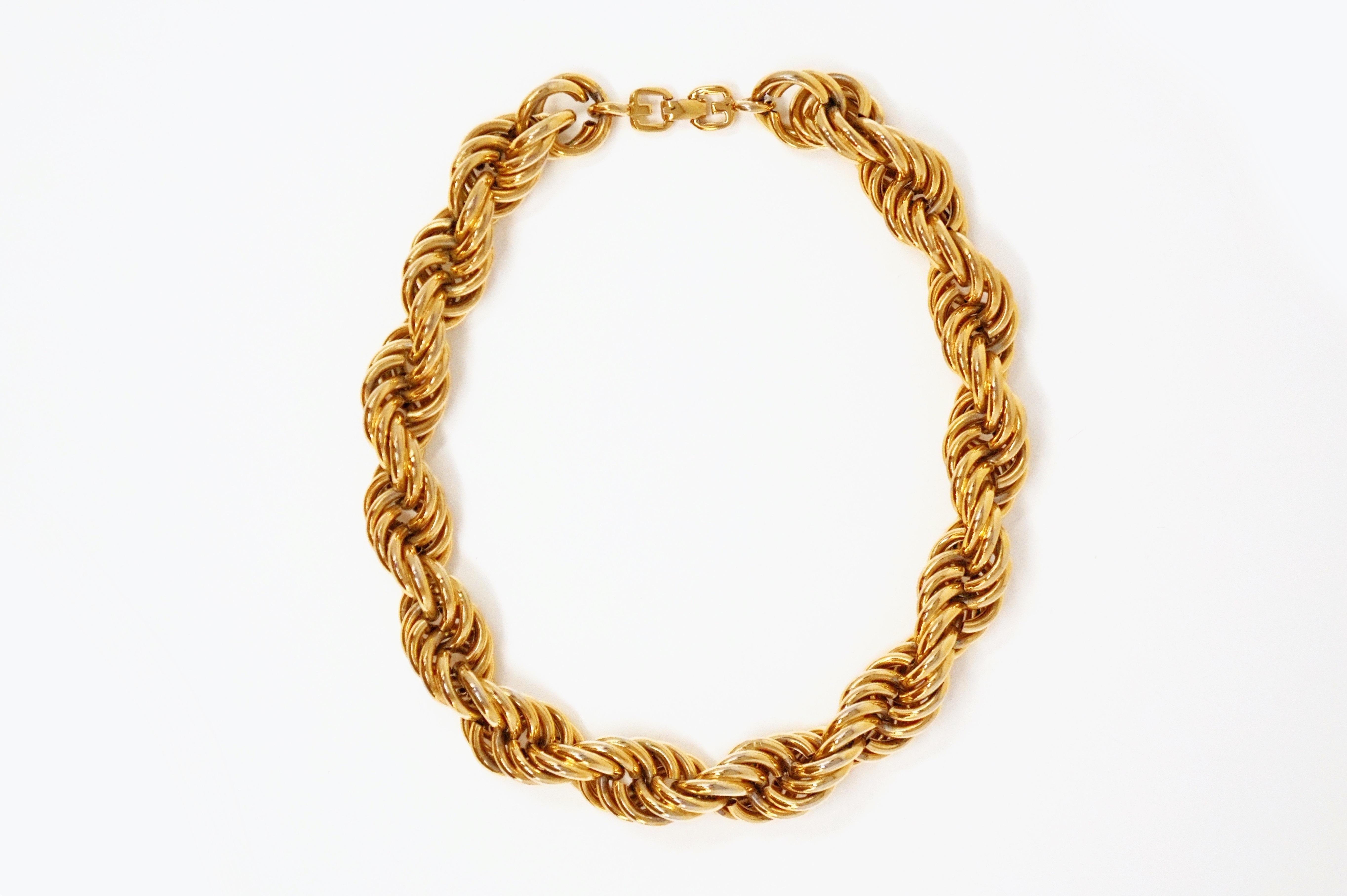 1980s Givenchy Chunky Gold Rope Chain Statement Necklace with G Logo Clasp In Good Condition In McKinney, TX