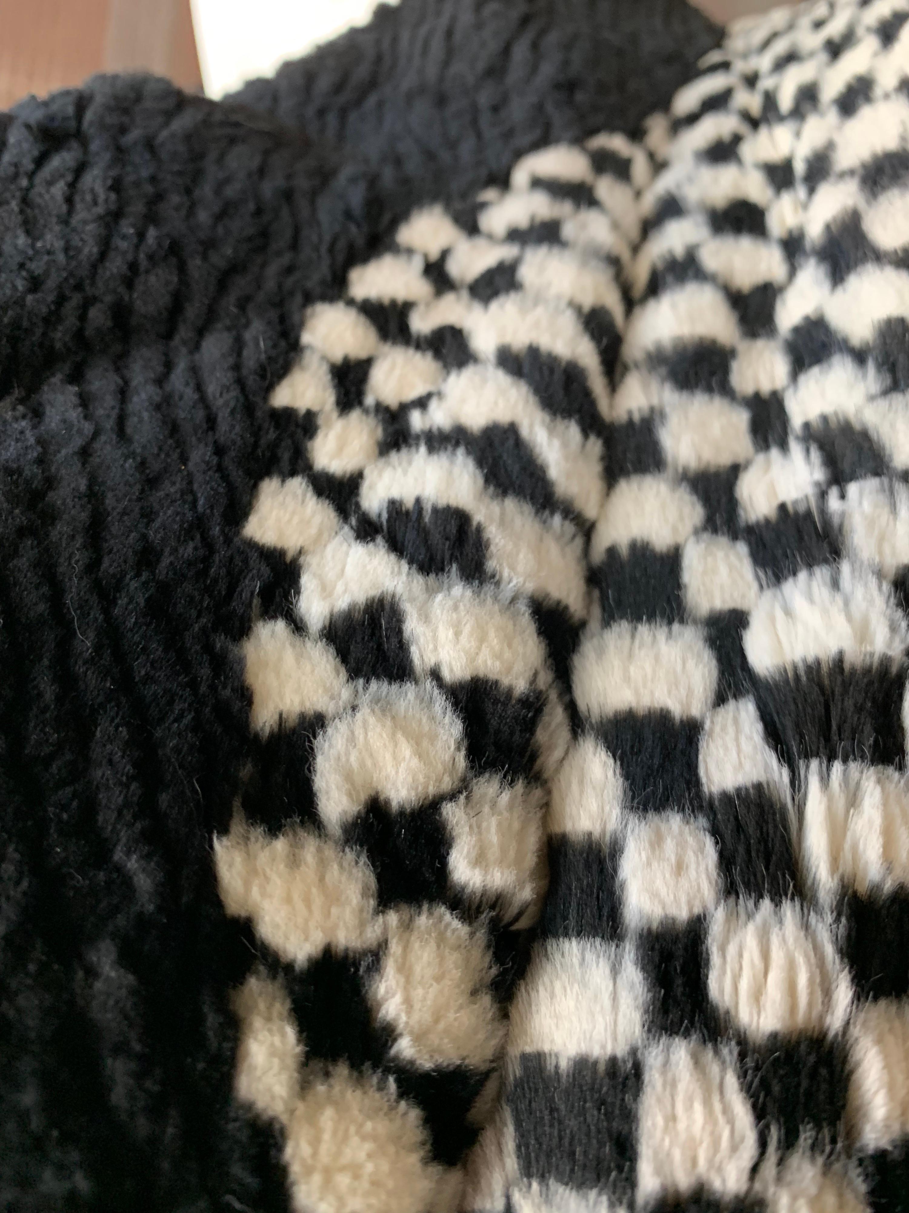 1980s Givenchy Couture Checkerboard Sheared Beaver Coat W/ Black Fur Front Trim For Sale 6