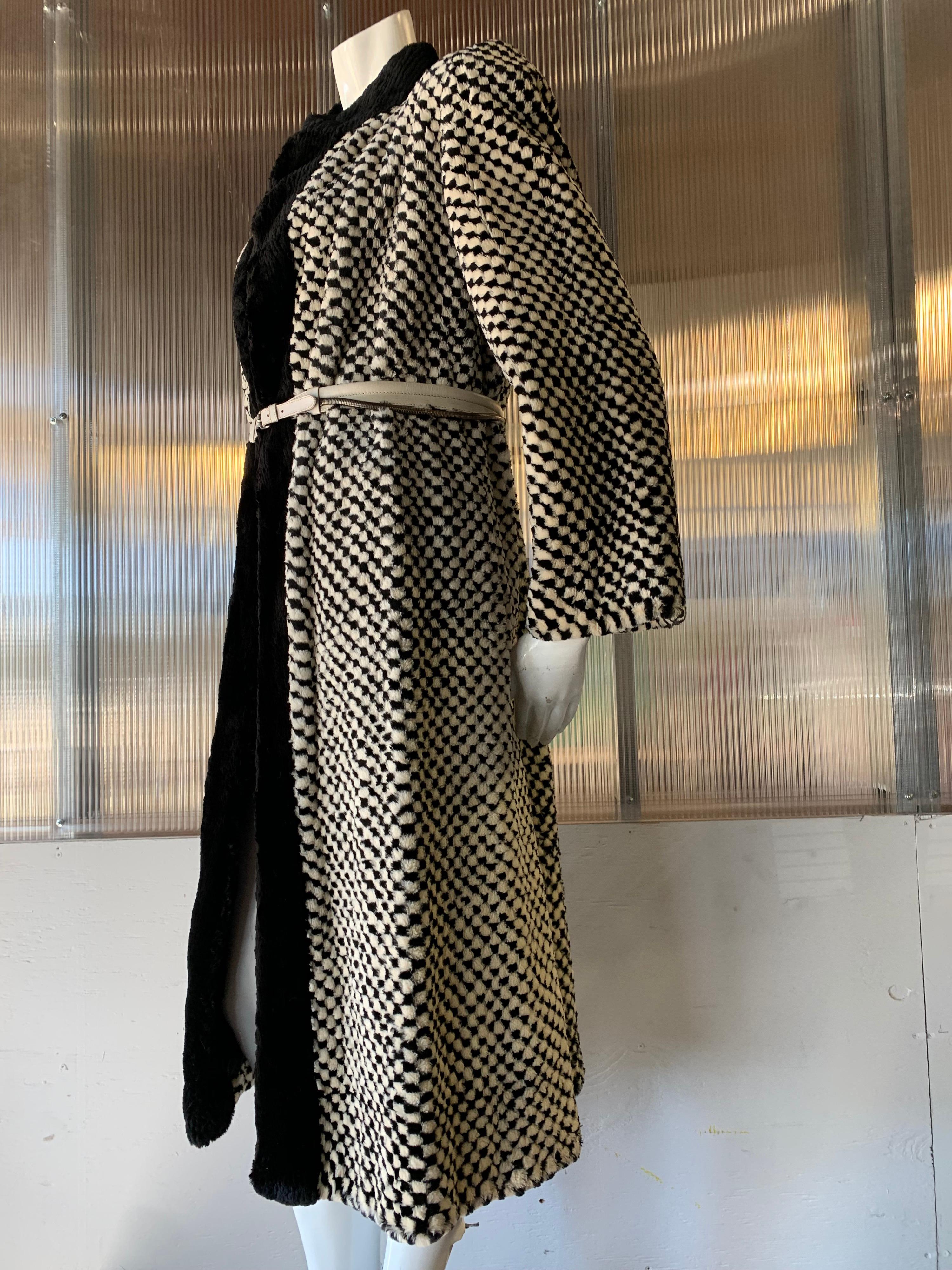 Women's 1980s Givenchy Couture Checkerboard Sheared Beaver Coat W/ Black Fur Front Trim For Sale