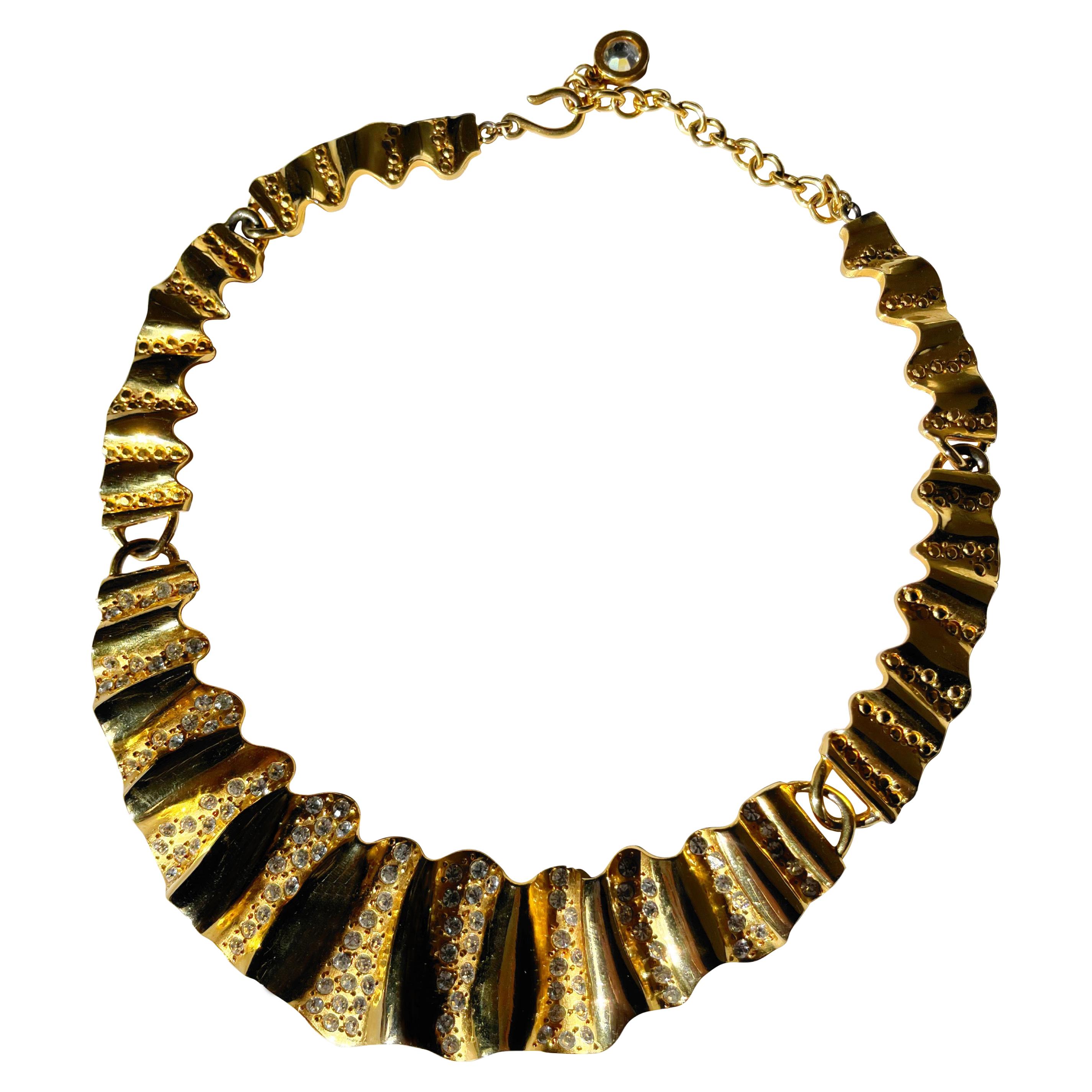 1980s Givenchy Couture Necklace with Gold Plate and Swarovski Crystals For Sale