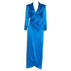 Retro 1980S GIVENCHY Electric Blue Haute Couture Silk Double Faced Satin Sleeved Gown