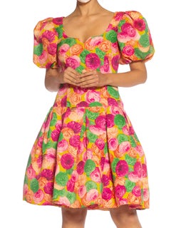 Vestido de cóctel de verano de seda de alta costura con estampado floral GIVENCHY de los años 80 con puf
