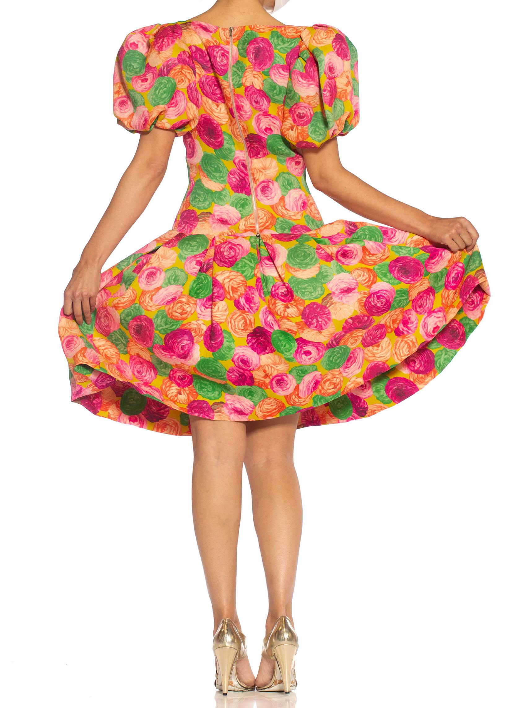 Women's 1980S GIVENCHY Floral Print Haute Couture Silk Summer Cocktail Dress With Poof  For Sale