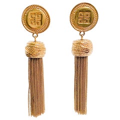 1980s Givenchy Gold-tone Logo Tassel Earrings