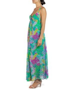 1980S Givenchy Green, Aqua & Pink Sill Chiffon Couture Dress