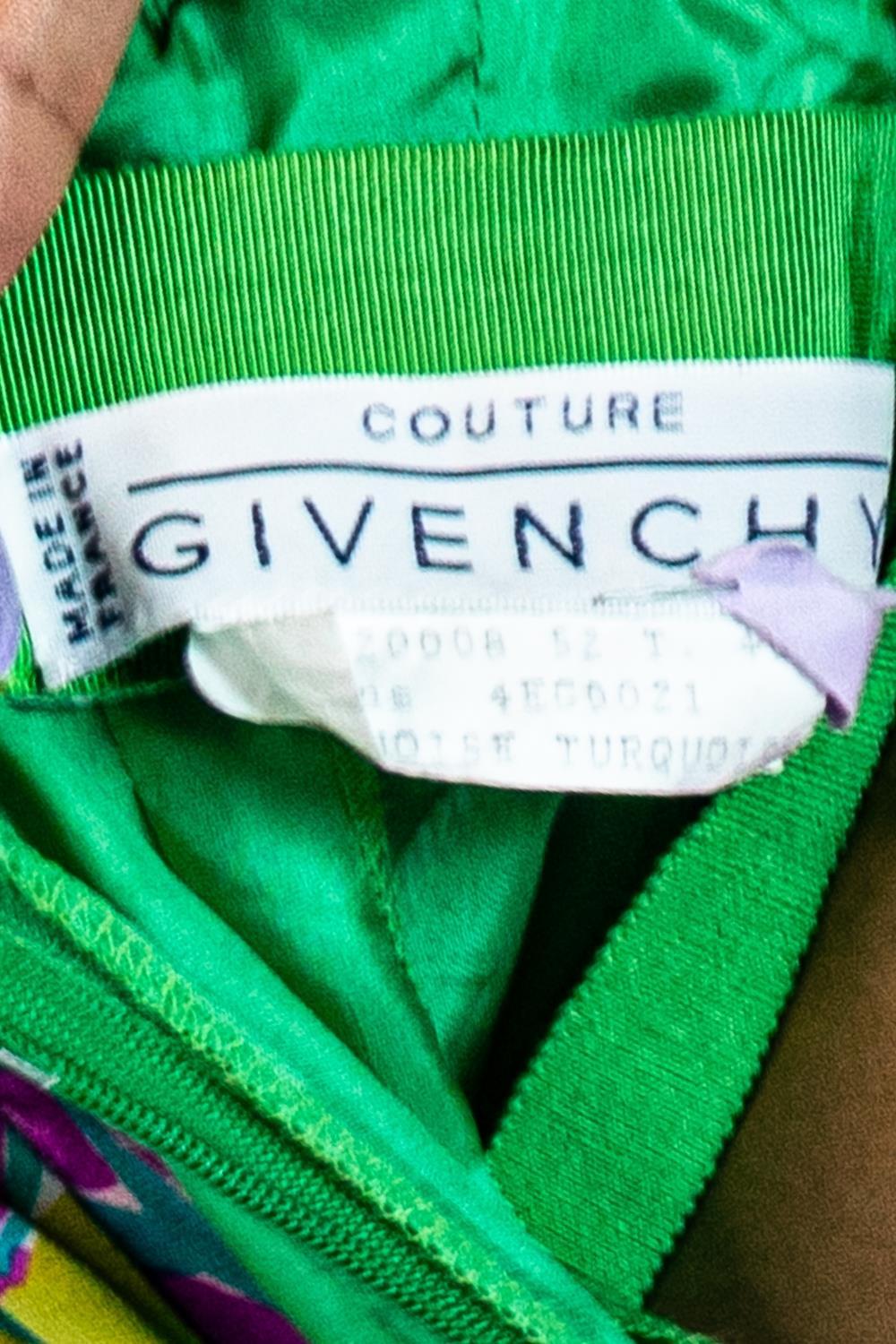 1980S Givenchy Green, Aqua & Pink Sill Chiffon Couture Dress For Sale 6