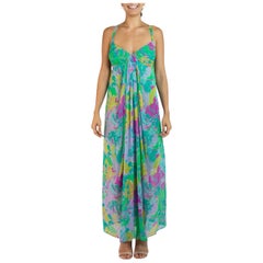 Used 1980S Givenchy Green, Aqua & Pink Sill Chiffon Couture Dress