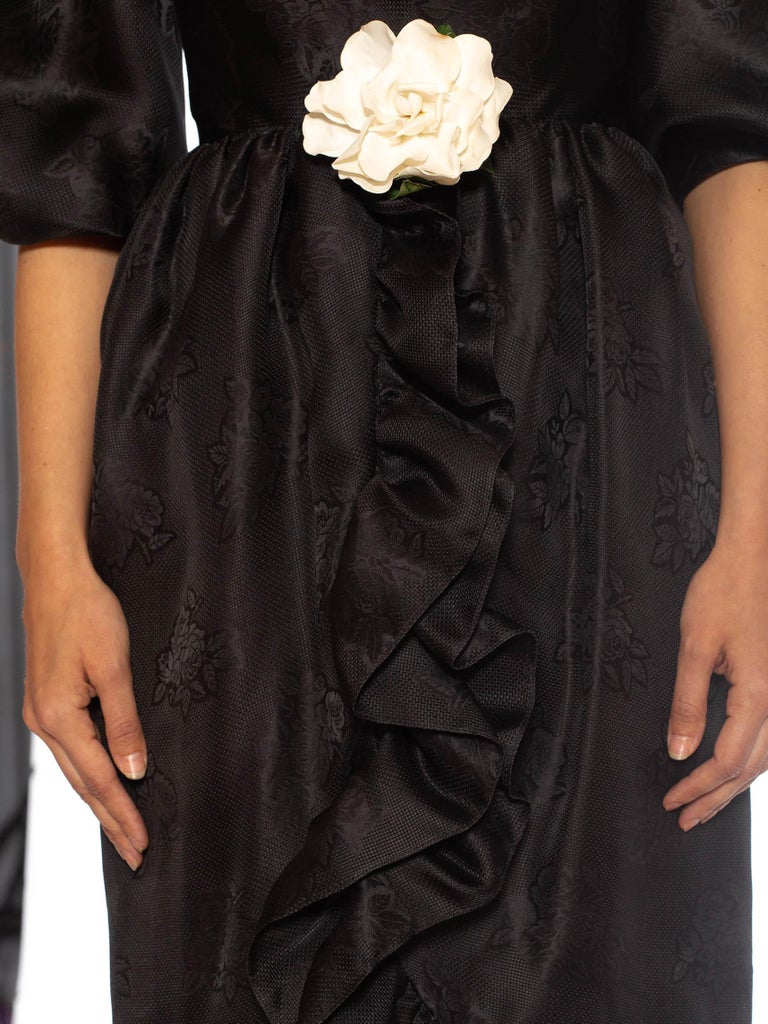 1980S GIVENCHY Haute Couture Silk Poof Sleeved & Ruffled Cocktail Dress With A  For Sale 5