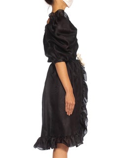 1980S GIVENCHY Haute Couture Silk Poof Sleeved & Ruffled Cocktail Dress With A