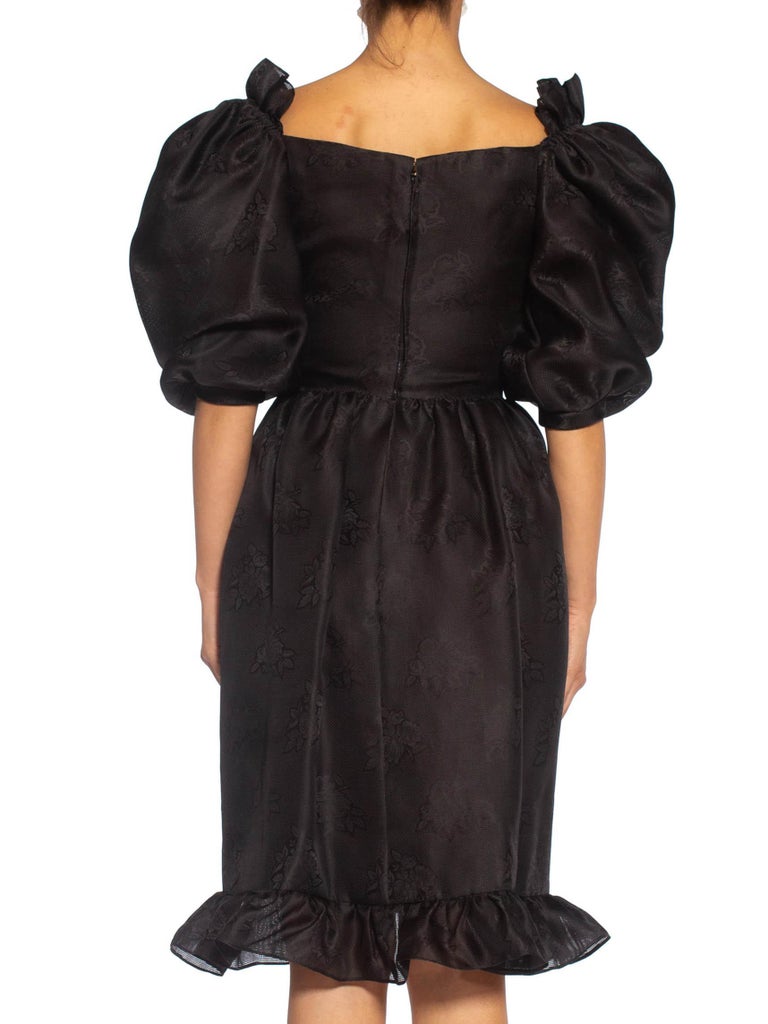 Women's 1980S GIVENCHY Haute Couture Silk Poof Sleeved & Ruffled Cocktail Dress With A  For Sale