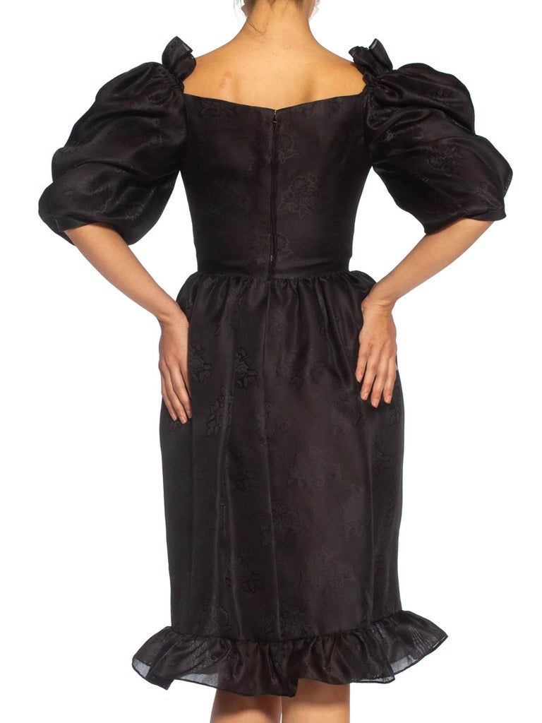 1980S GIVENCHY Haute Couture Silk Poof Sleeved & Ruffled Cocktail Dress With A  For Sale 1