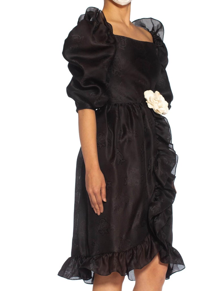 1980S GIVENCHY Haute Couture Silk Poof Sleeved & Ruffled Cocktail Dress With A  For Sale 4