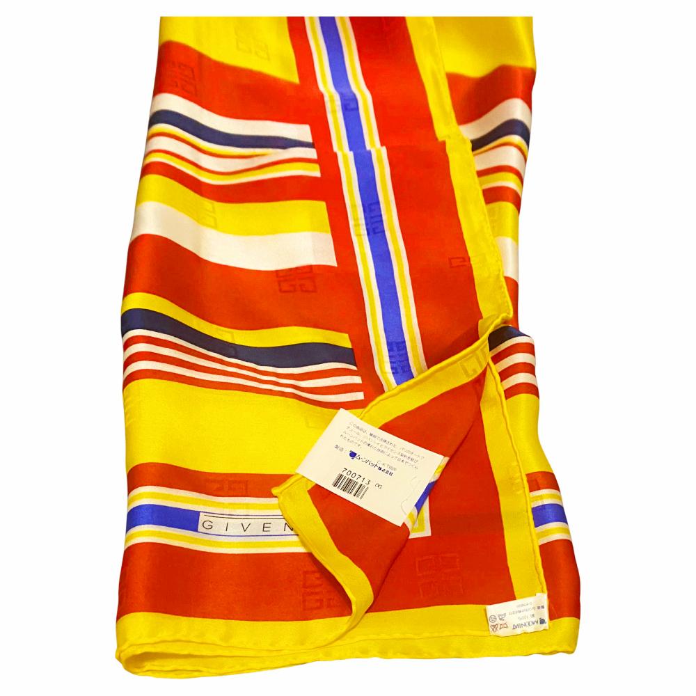1980er Givenchy Jacquard-Seidenschal gestreift mehrfarbig gelb (Rot) im Angebot