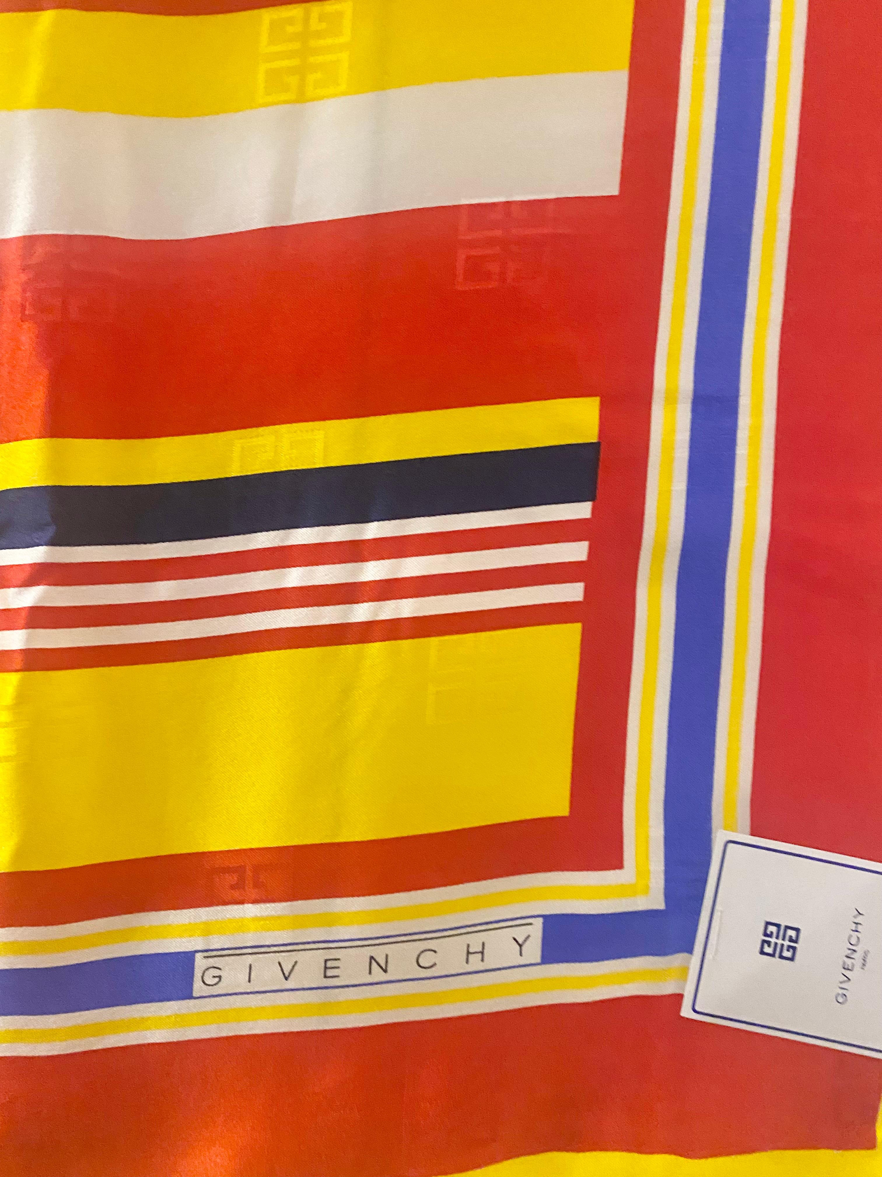1980er Givenchy Jacquard-Seidenschal gestreift mehrfarbig gelb im Angebot 2