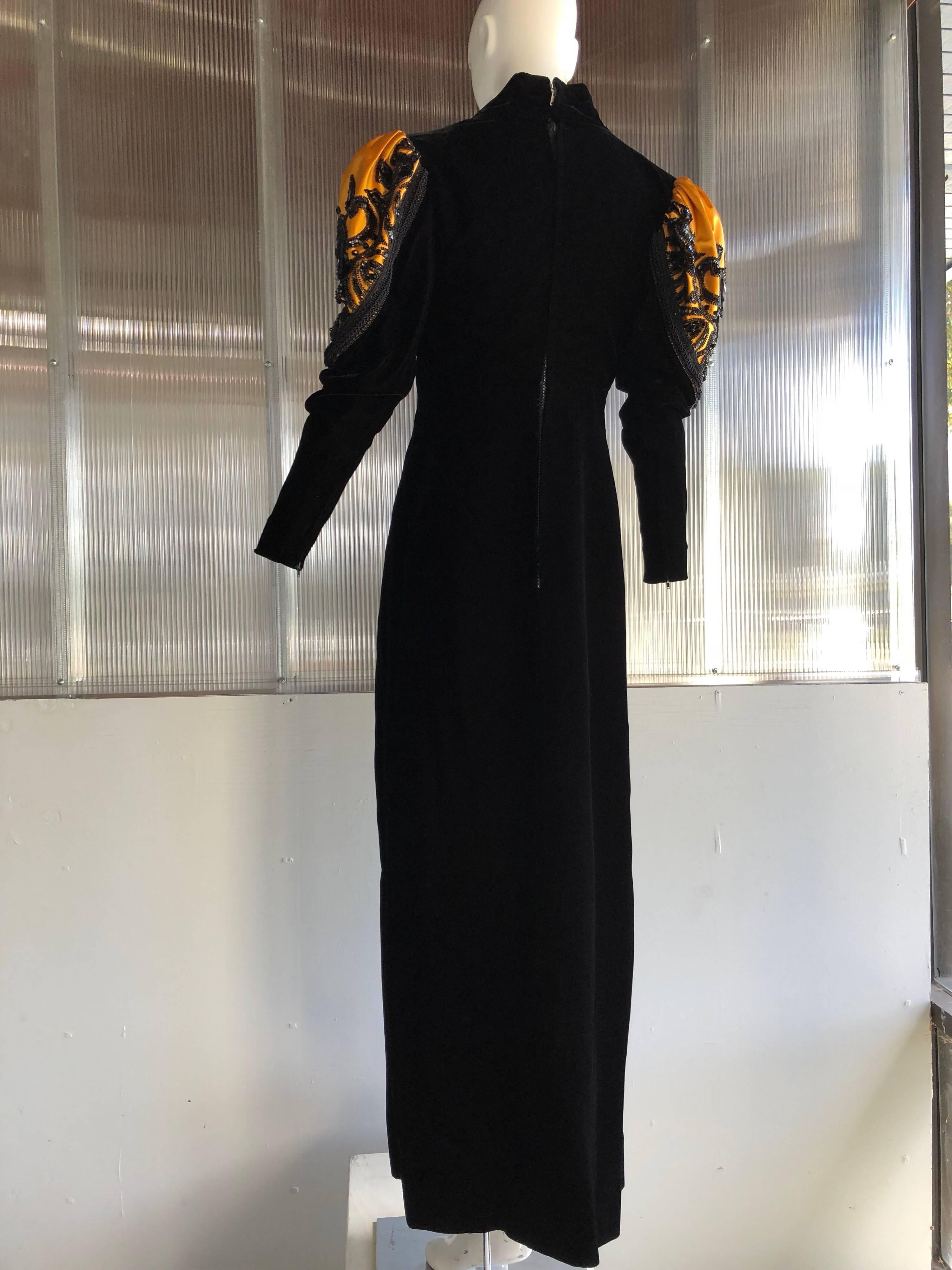 1980s Givenchy Medieval Style Black Velvet Gown with Black Jet Beading  In Excellent Condition In Gresham, OR
