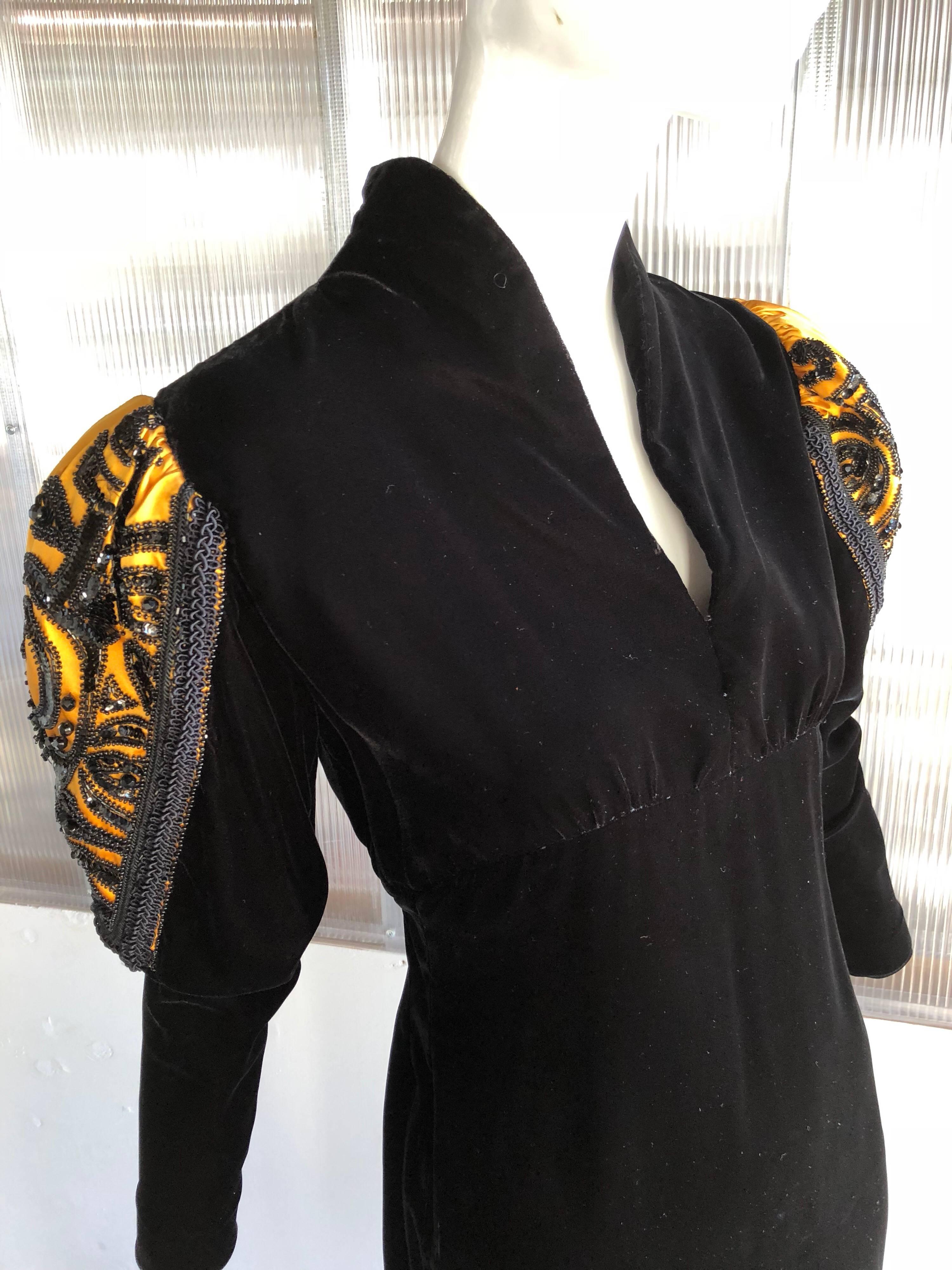 1980s Givenchy Medieval Style Black Velvet Gown with Black Jet Beading  2