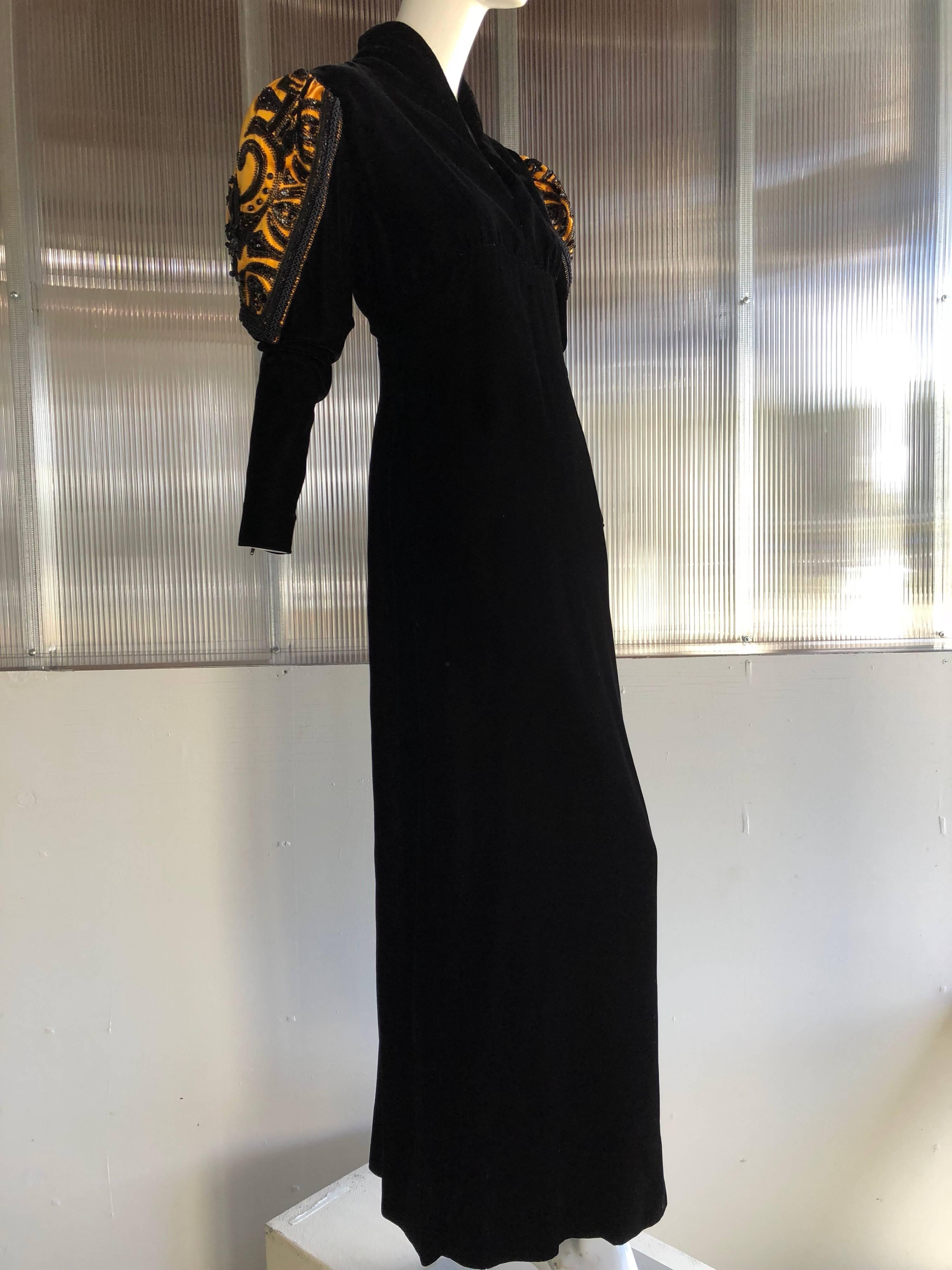 1980s Givenchy Medieval Style Black Velvet Gown with Black Jet Beading  3