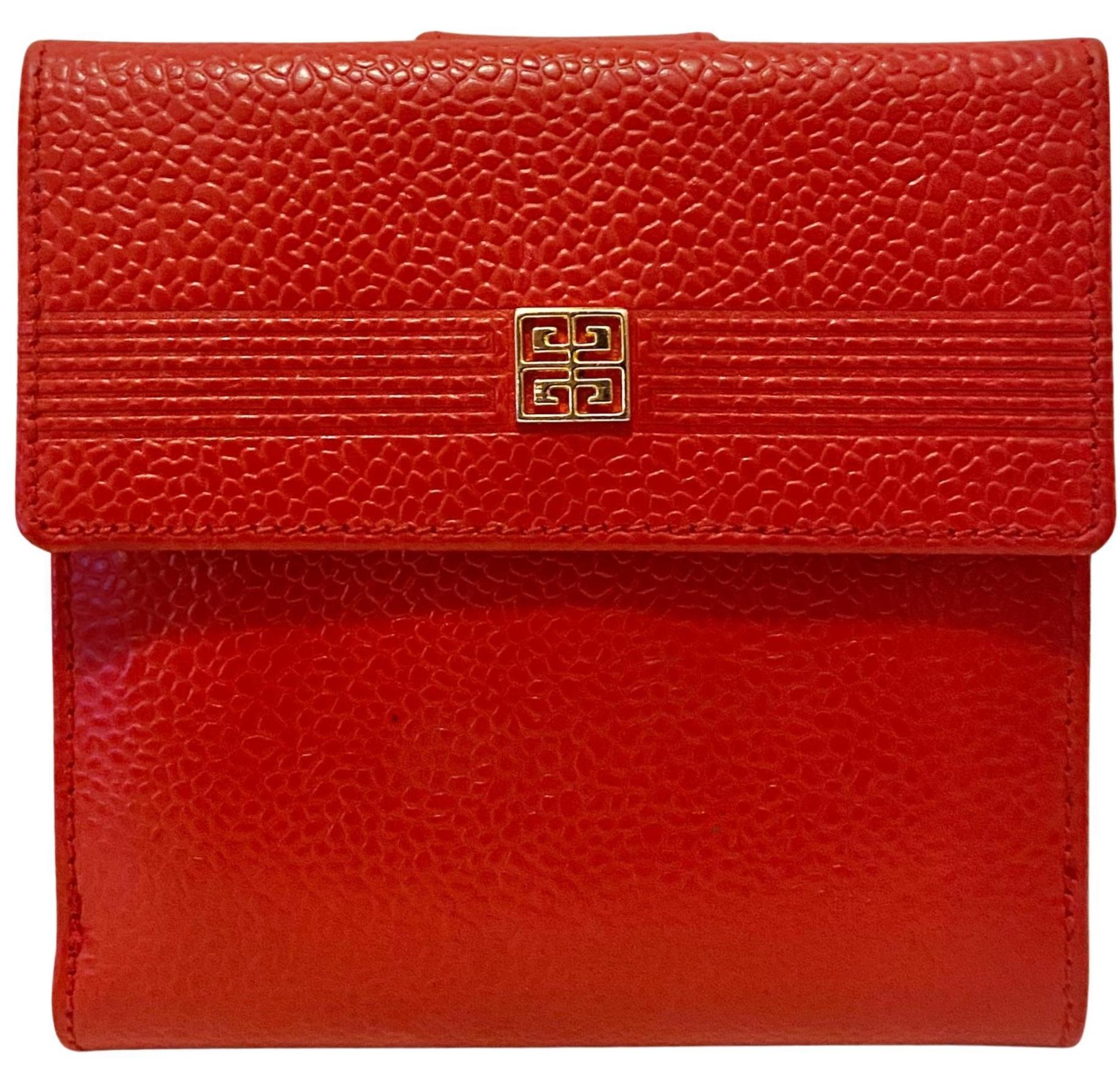 1980S Givenchy Red Madras Leather Compartment Wallet For Sale