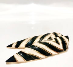 1980s GIVENCHY  Runway Enamel Zebra Stripe Clip On Earrings