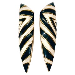 1980s GIVENCHY  Runway Enamel Zebra Stripe Clip On Earrings