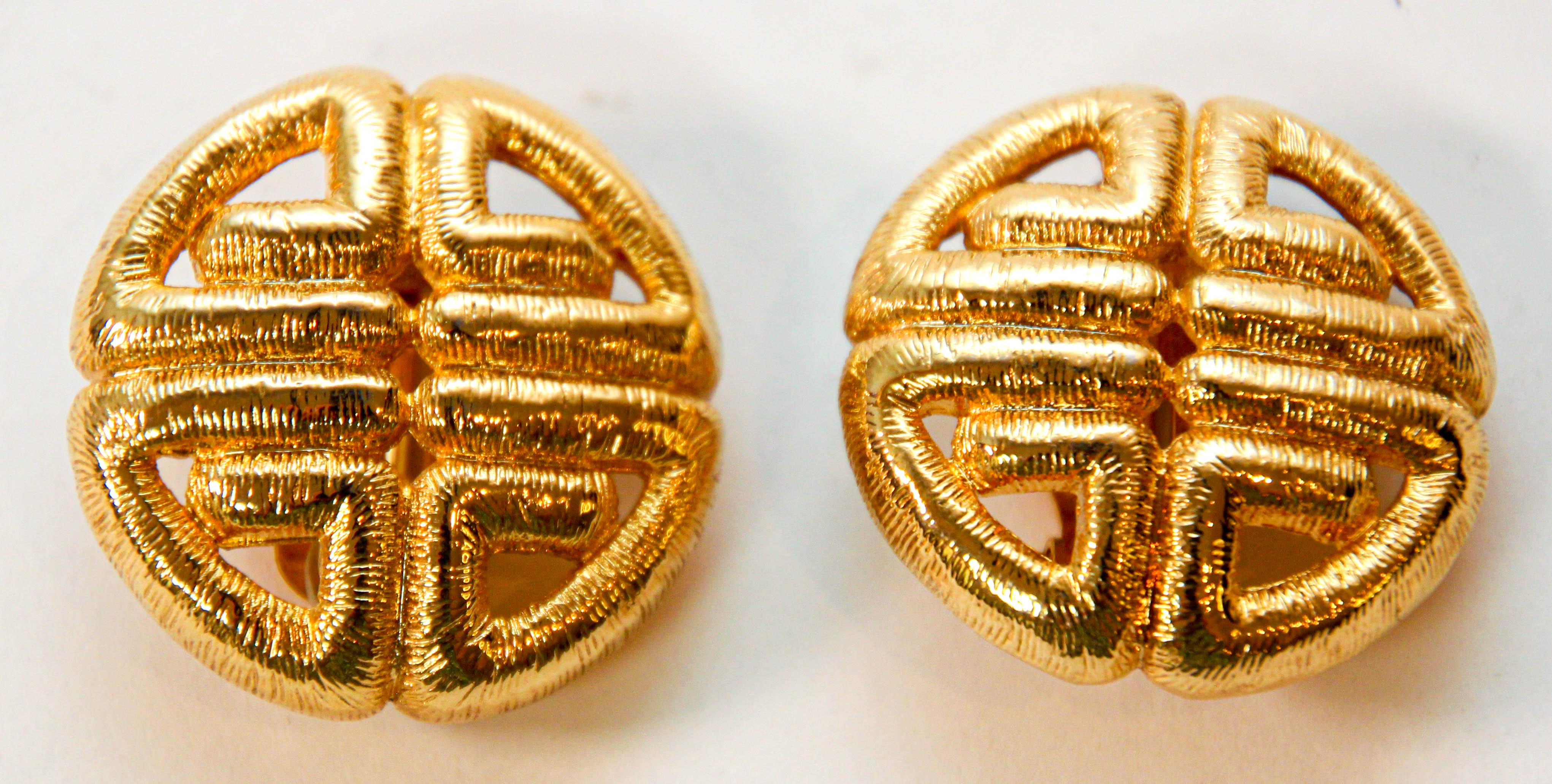 Neoclassical 1980s GIVENCHY Vintage Logo Earrings Clip-on Gold Plated For Sale