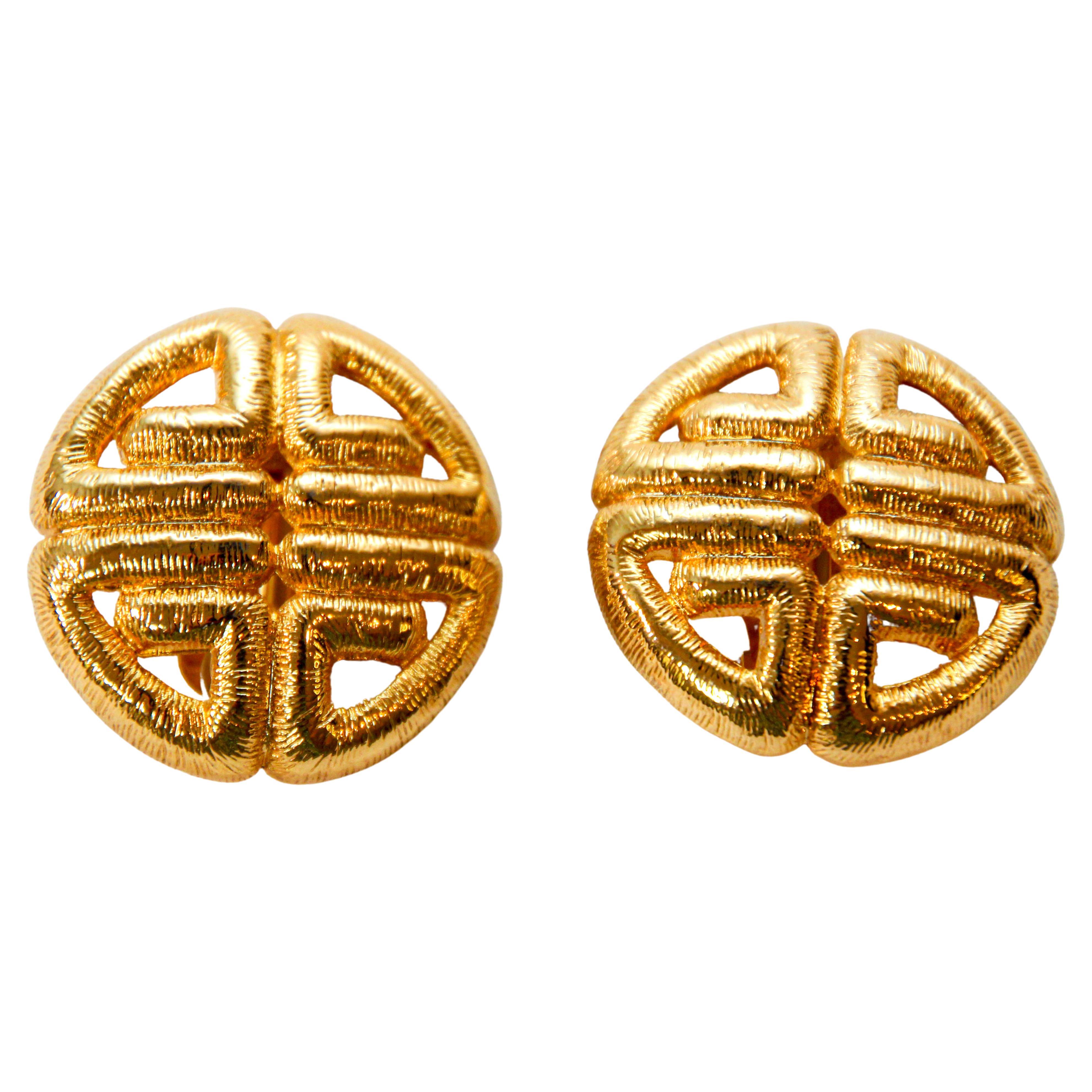1980s GIVENCHY Vintage Logo Earrings Clip-on Gold Plated For Sale