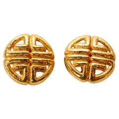 1980s GIVENCHY Retro Logo Earrings Clip-on Gold Plated