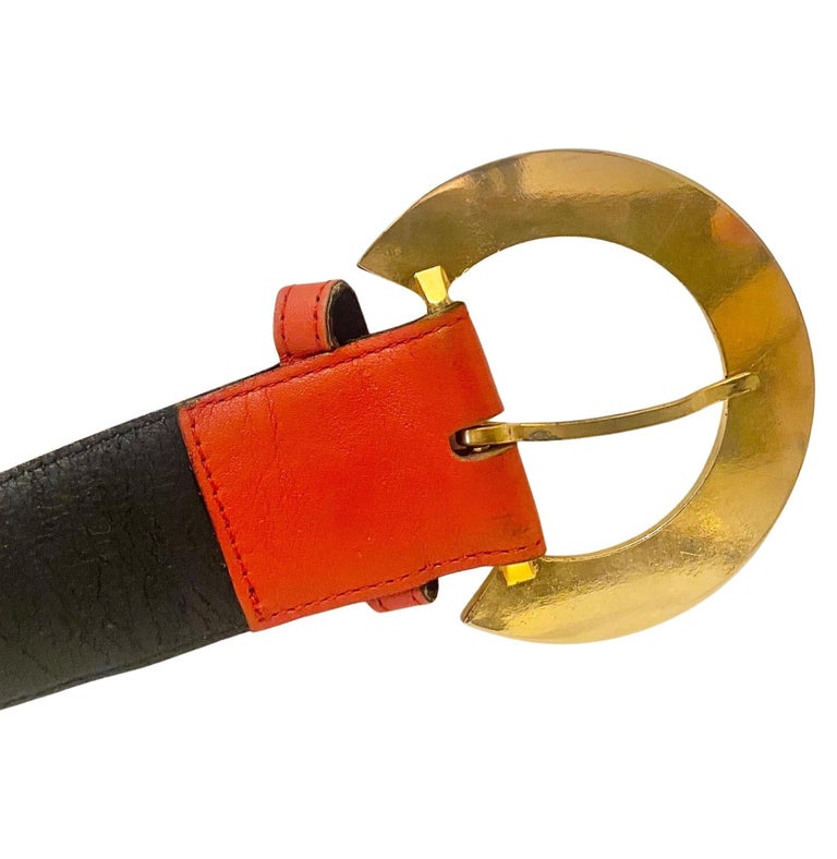 Vintage Givenchy 1980s Red Soft Leather Belt with Gold Logo  display picture 3