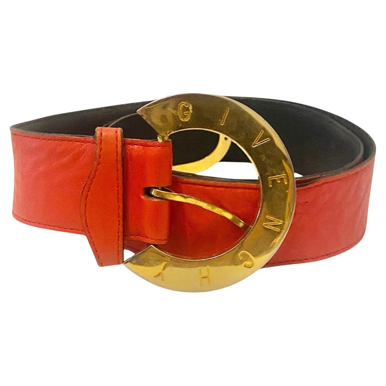 Vintage Givenchy 1980s Red Soft Leather Belt with Gold Logo 