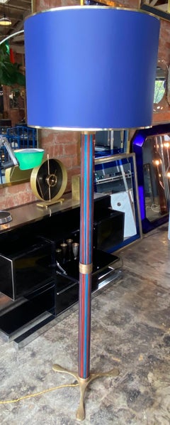 1980s Glass and Brass Art Deco Floor Lamp Made in Italy