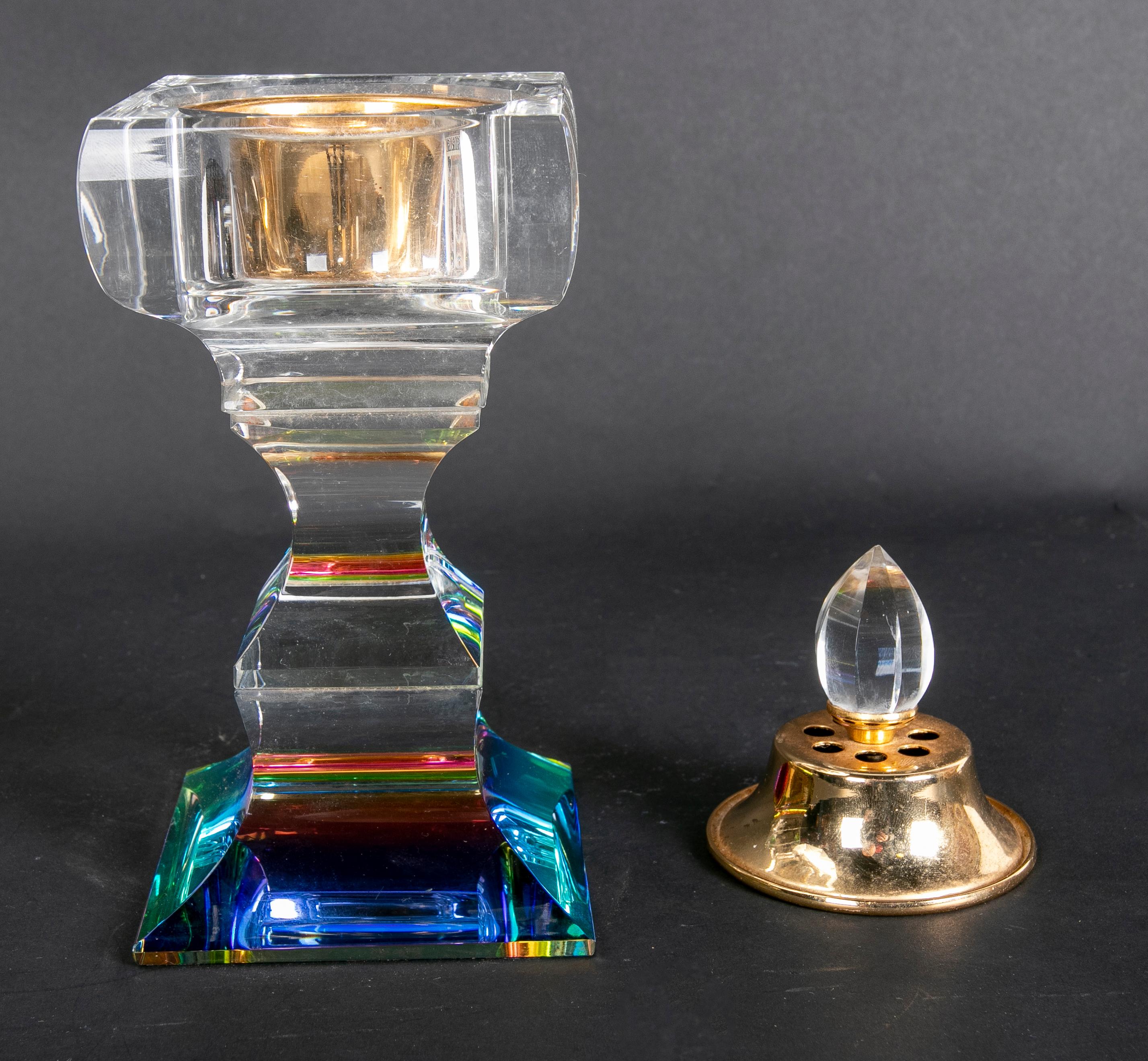 1980s Glass Candleholder with Metal Top  For Sale 3