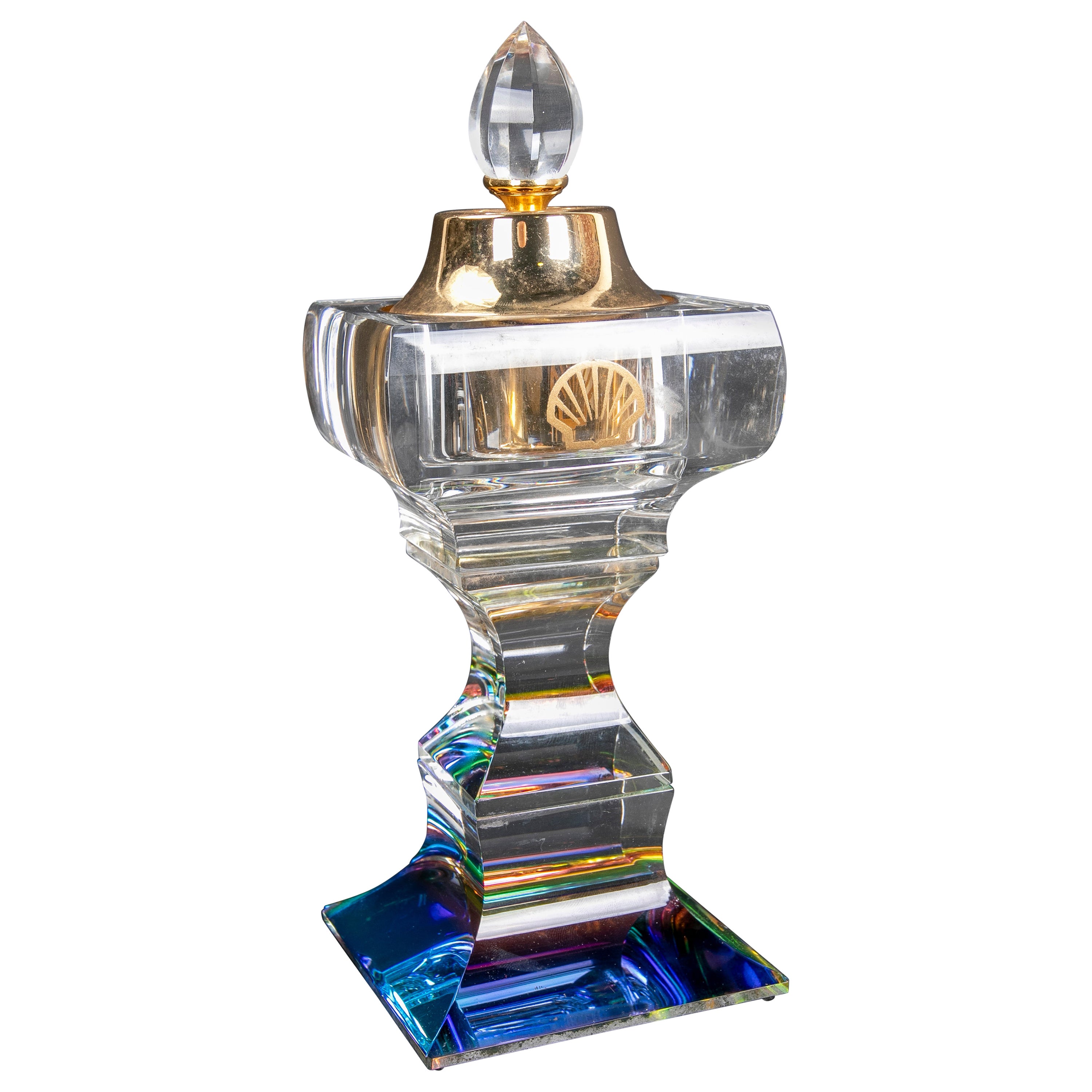 Candelabro de cristal de los años 80 con tapa de metal en venta