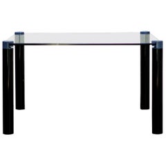 1980s Glass Coffee Table with Metal Legs. 