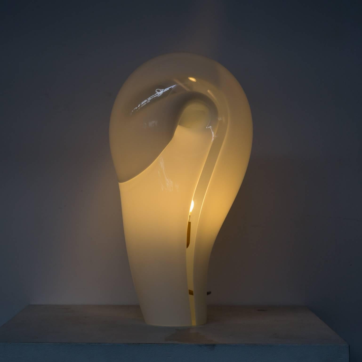 1980s glass design table lamp. Good and working condition, consistent with age and use.