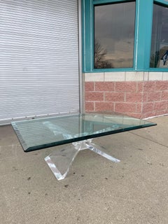 1980s Glass Hollywood Regency Coffee Table with Lucite Base