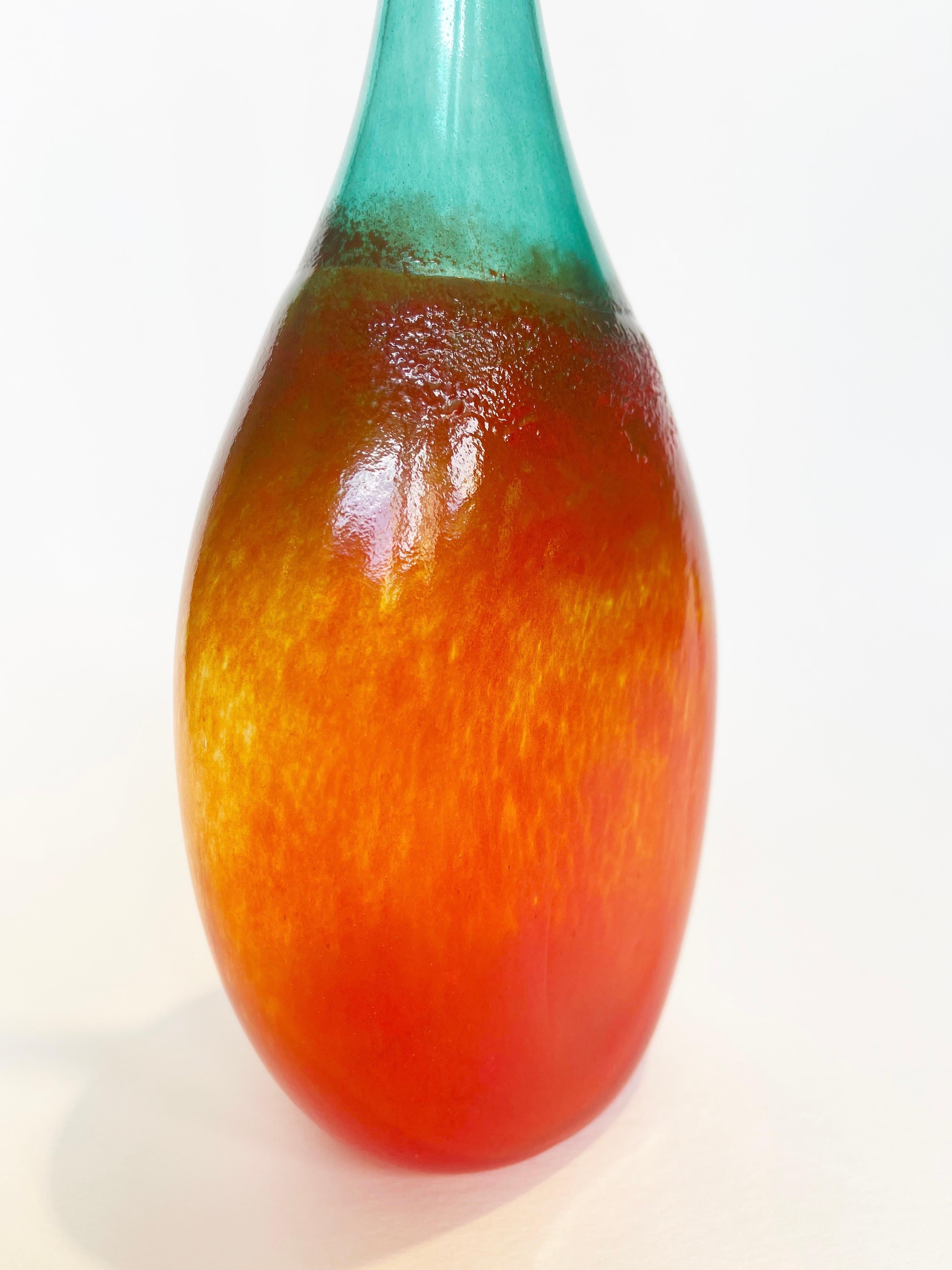 1980s Glass Vase Murano Vibe Turquoise Orange by or after Bertil Vallien, Sweden For Sale 2