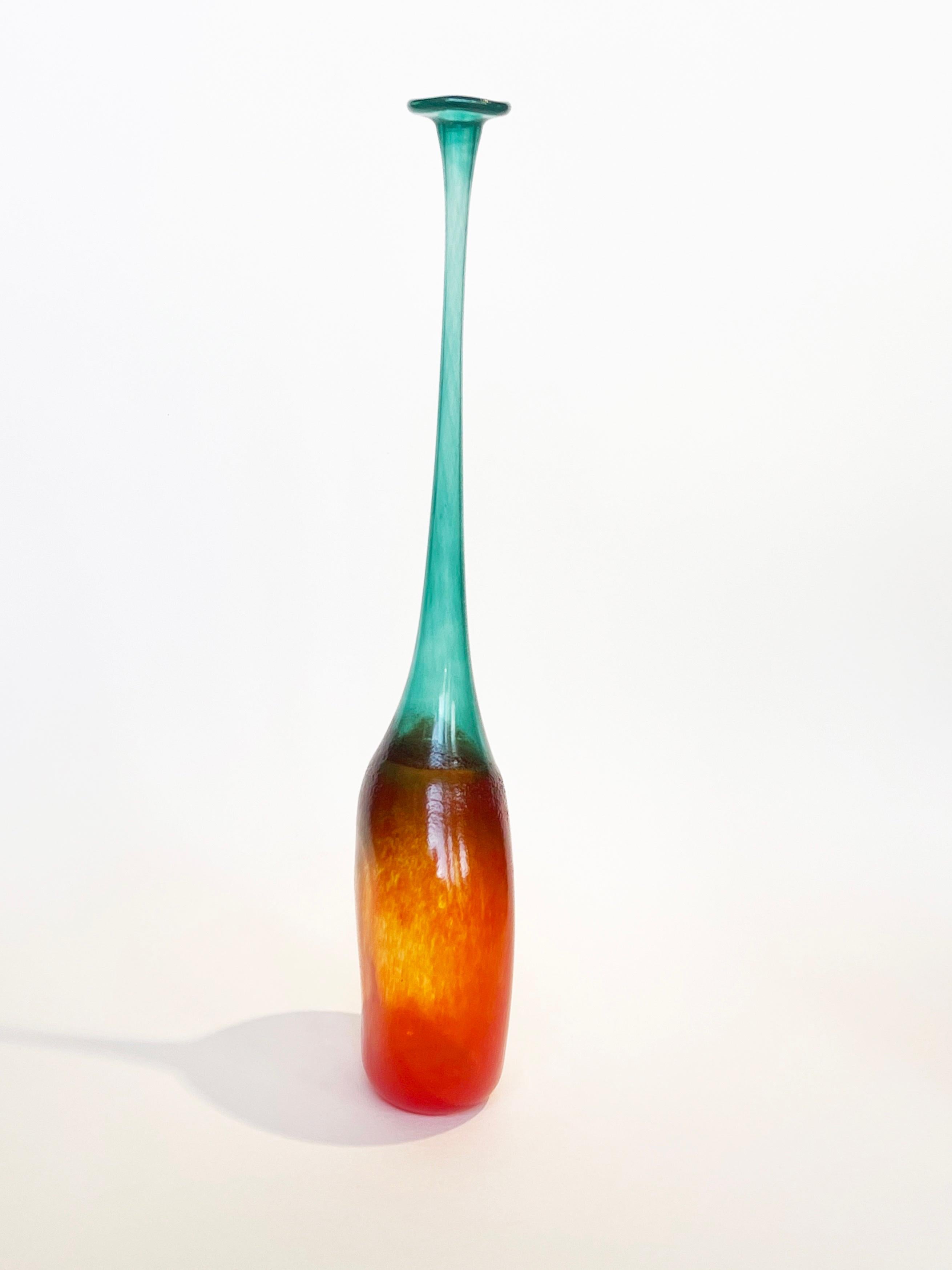 Swedish 1980s Glass Vase Murano Vibe Turquoise Orange by or after Bertil Vallien, Sweden For Sale