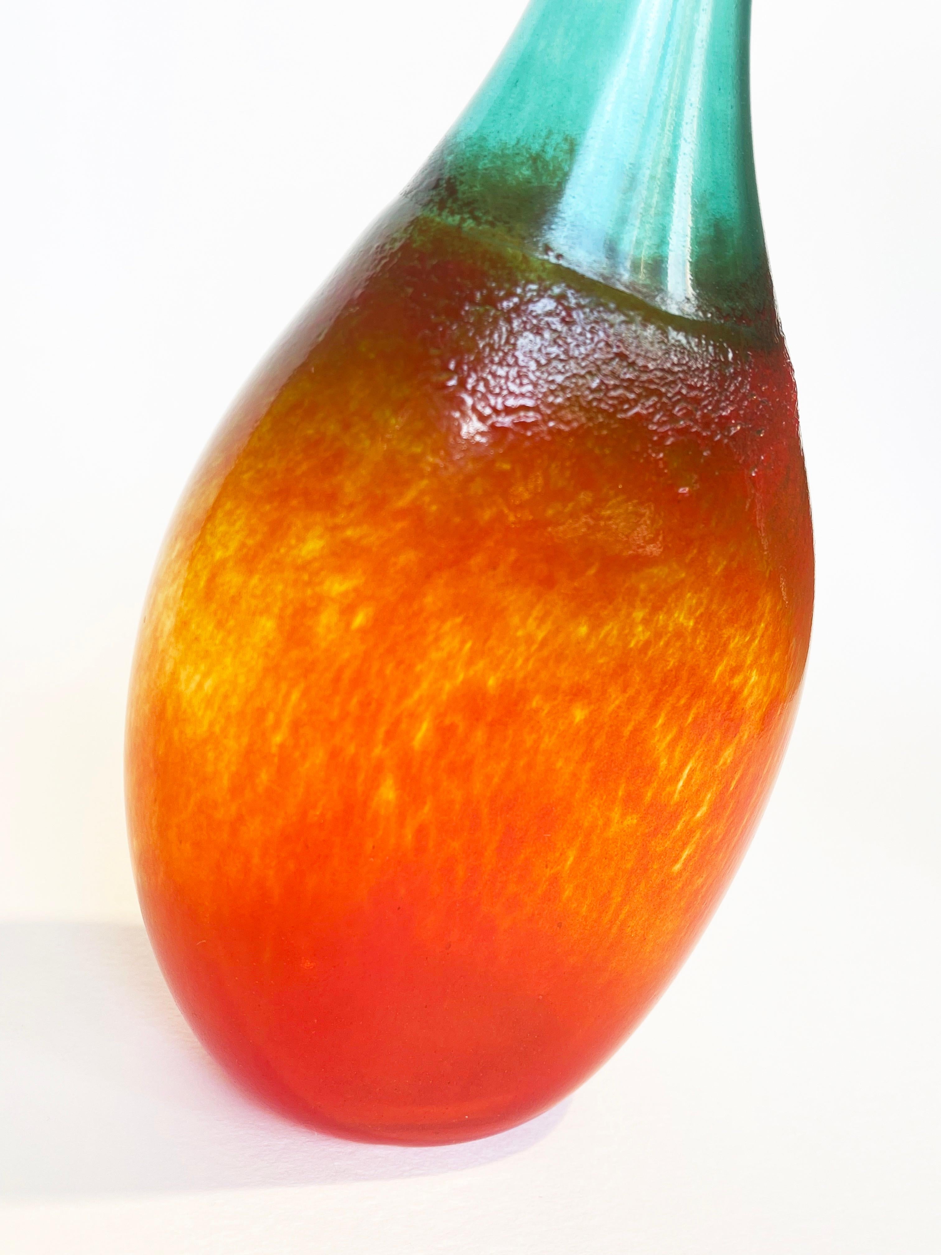 1980s Glass Vase Murano Vibe Turquoise Orange by or after Bertil Vallien, Sweden For Sale 1