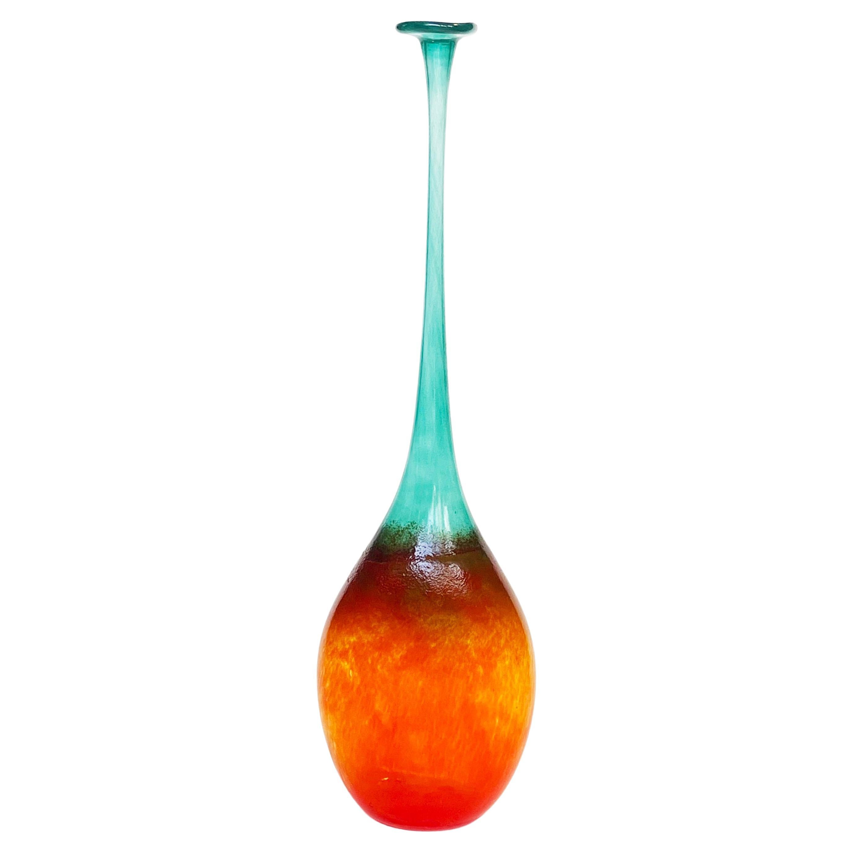 1980s Glass Vase Murano Vibe Turquoise Orange by or after Bertil Vallien, Sweden For Sale