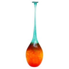 Vase en verre de Murano des années 1980, turquoise orange, d'après Bertil Vallien, Suède