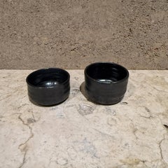 1980s Glazed Black Seto Art Pottery Matcha Tea Bowls