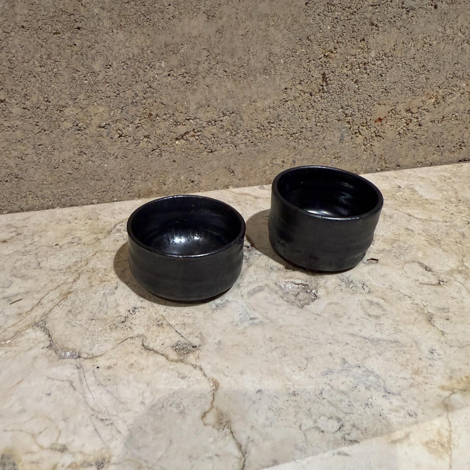 Mid-Century Modern 1980s Glazed Black Seto Art Pottery Matcha Tea Bowls For Sale
