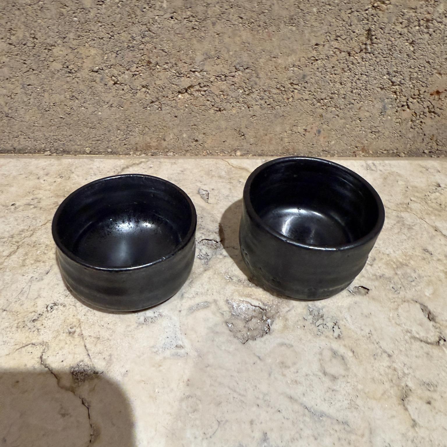 20th Century 1980s Glazed Black Seto Art Pottery Matcha Tea Bowls For Sale