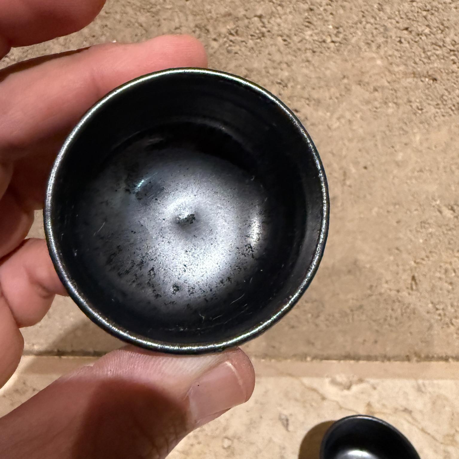 1980s Glazed Black Seto Art Pottery Matcha Tea Bowls For Sale 2